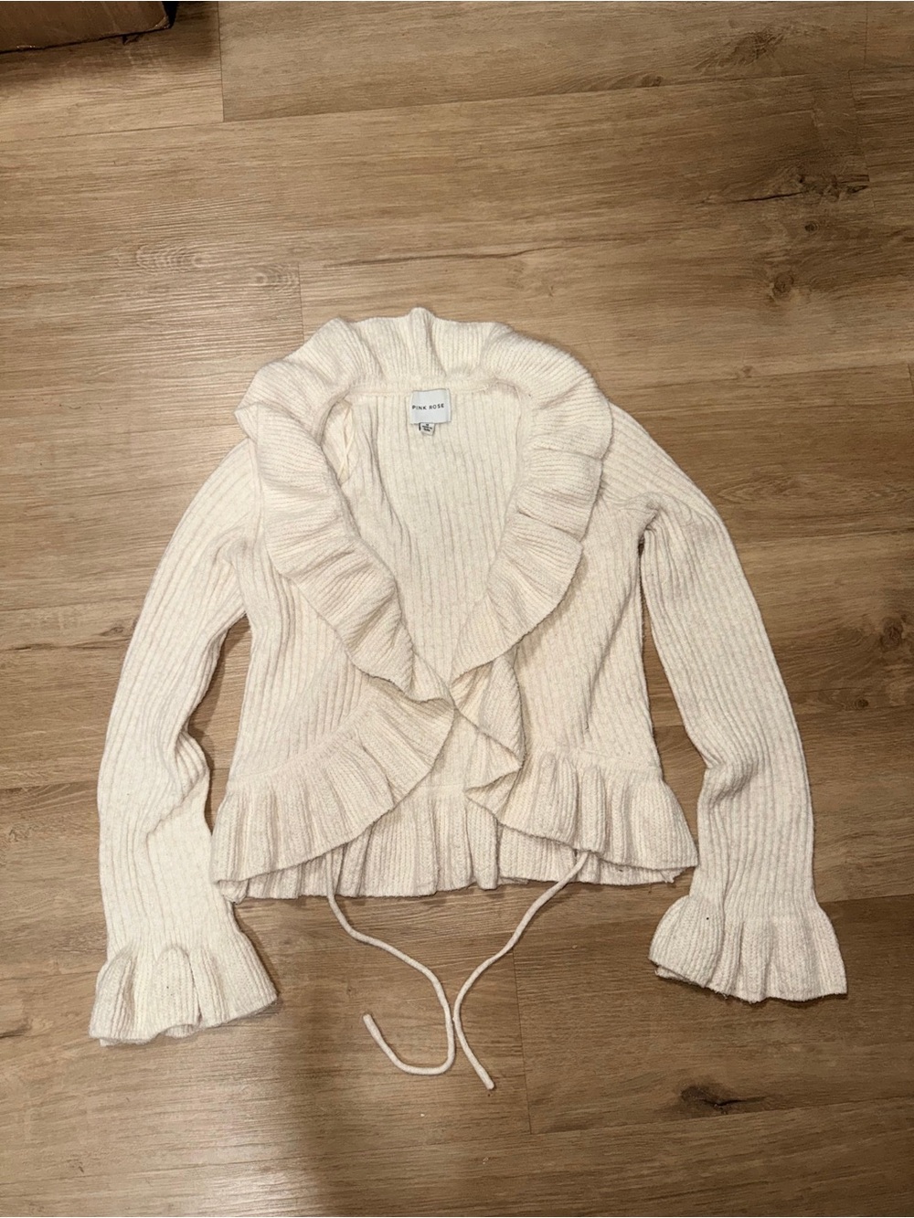 Pink Rose Cream Ruffle-Trim Open Cardigan